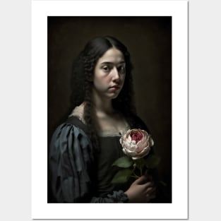 Sad Young Woman Moody Vintage Dark Painting Posters and Art